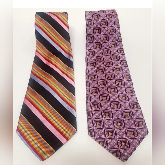 Robert Talbott Tie Duo of Luxe Vibrant Neckties 1 Stripe 1 Geometric Black/Pink - Picture 4 of 10